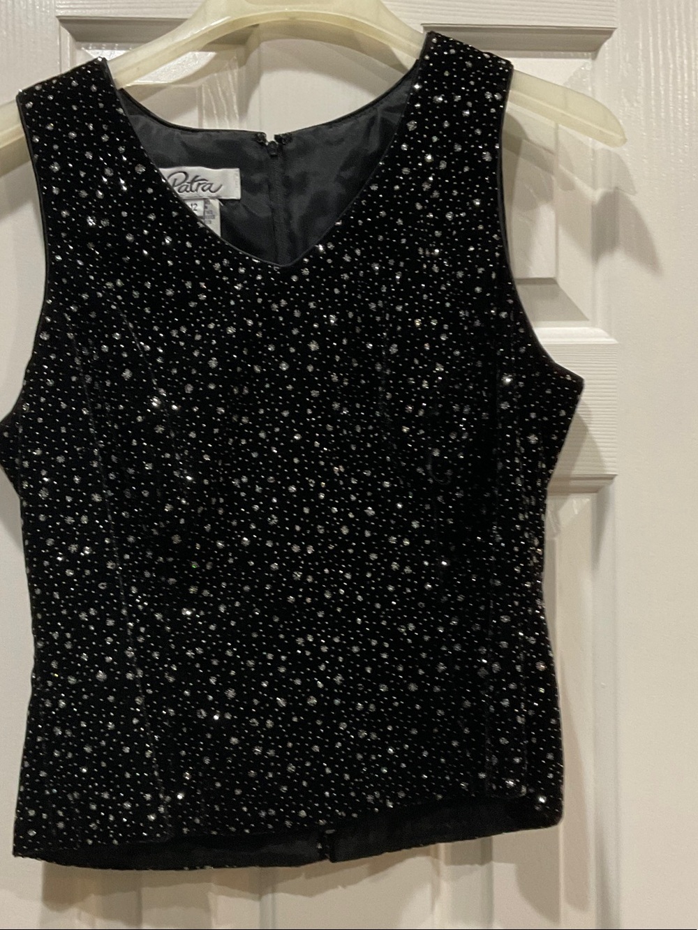 Patra Black Sequin V-Neck Sleeveless Top